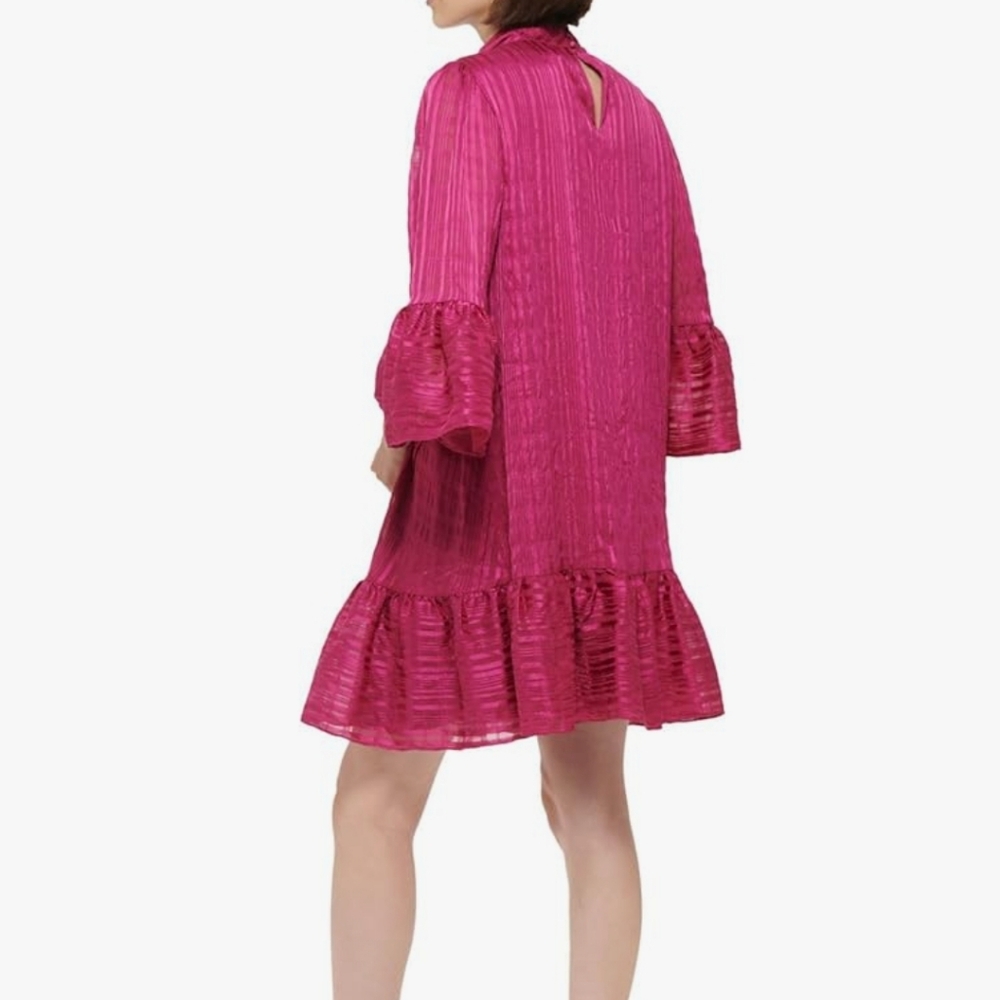 Calvin Klein Womens Metallic Bell Sleeve Shift Dress Pink Size 14 - Picture 4 of 9